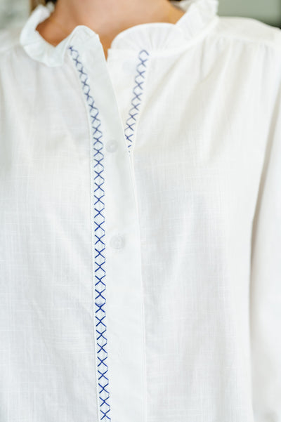 PREORDER: Machine Embroidered Details Ruffle Neck Blouse-Womens-Ave Shops-Market Street Nest, Fashionable Clothing, Shoes and Home Décor Located in Mabank, TX