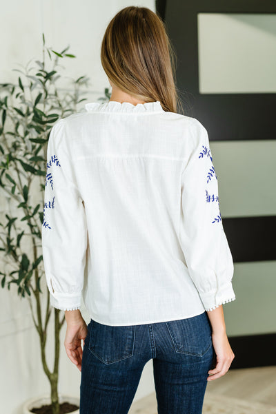 PREORDER: Machine Embroidered Details Ruffle Neck Blouse-Womens-Ave Shops-Market Street Nest, Fashionable Clothing, Shoes and Home Décor Located in Mabank, TX