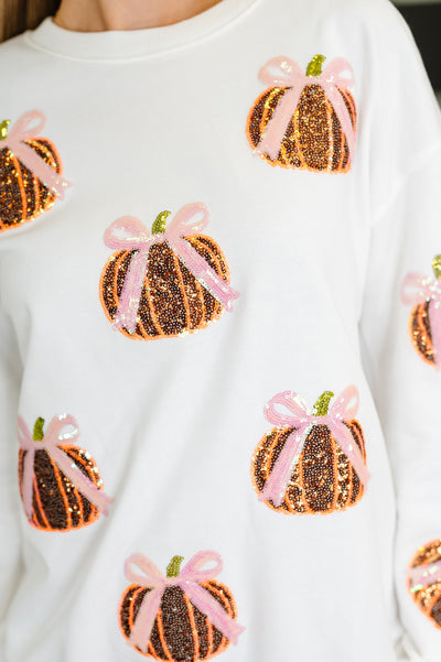 PREORDER: Sequin Pumpkin Bow Pullover-Womens-Ave Shops-Market Street Nest, Fashionable Clothing, Shoes and Home Décor Located in Mabank, TX