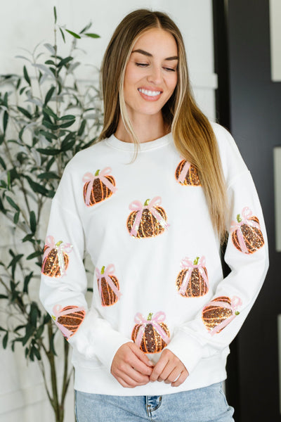 PREORDER: Sequin Pumpkin Bow Pullover-Womens-Ave Shops-Market Street Nest, Fashionable Clothing, Shoes and Home Décor Located in Mabank, TX