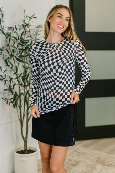 PREORDER: Sheer Long Sleeve Checkered Layering Top in Three Colors-Womens-Ave Shops-Market Street Nest, Fashionable Clothing, Shoes and Home Décor Located in Mabank, TX