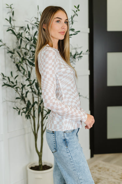 PREORDER: Sheer Long Sleeve Checkered Layering Top in Three Colors-Womens-Ave Shops-Market Street Nest, Fashionable Clothing, Shoes and Home Décor Located in Mabank, TX