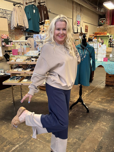P. CILL Butter Modal Colorblock Wide Leg Pants - Navy-Bottoms-Before You Collection-Market Street Nest, Fashionable Clothing, Shoes and Home Décor Located in Mabank, TX
