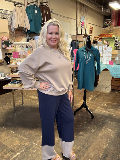P. CILL Butter Modal Colorblock Wide Leg Pants - Navy-Bottoms-Before You Collection-Market Street Nest, Fashionable Clothing, Shoes and Home Décor Located in Mabank, TX