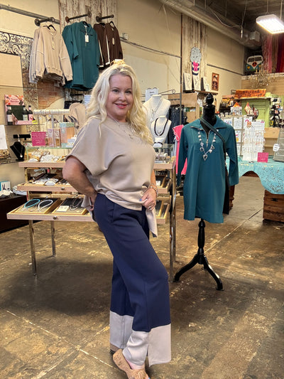 P. CILL Butter Modal Colorblock Wide Leg Pants - Navy-Bottoms-Before You Collection-Market Street Nest, Fashionable Clothing, Shoes and Home Décor Located in Mabank, TX
