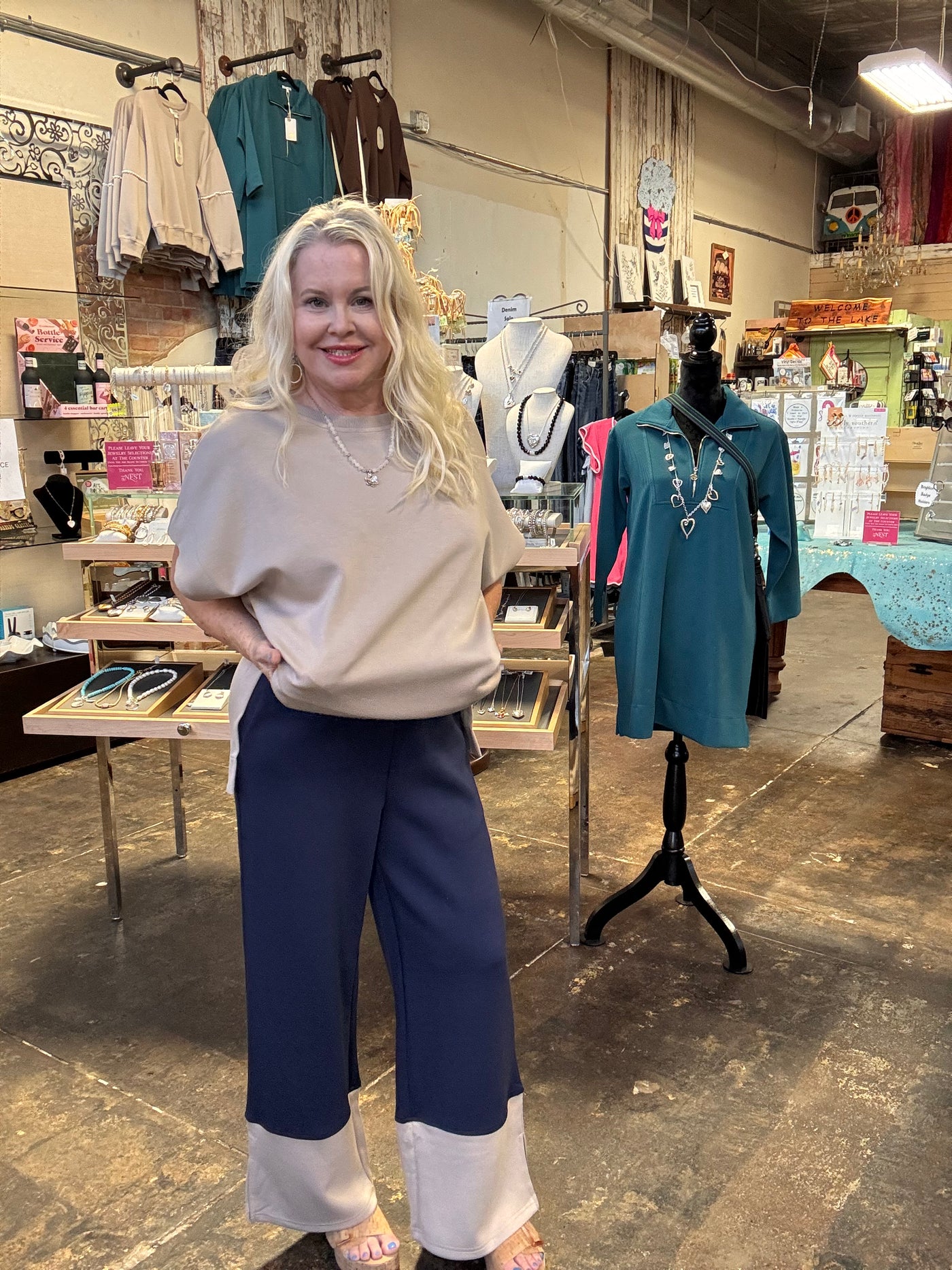 P. CILL Butter Modal Colorblock Wide Leg Pants - Navy-Bottoms-Before You Collection-Market Street Nest, Fashionable Clothing, Shoes and Home Décor Located in Mabank, TX