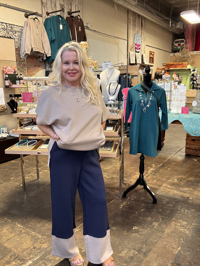 P. CILL Butter Modal Colorblock Wide Leg Pants - Navy-Bottoms-Before You Collection-Market Street Nest, Fashionable Clothing, Shoes and Home Décor Located in Mabank, TX