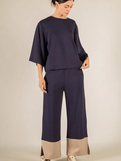 P. CILL Butter Modal Colorblock Wide Leg Pants - Navy-Bottoms-Before You Collection-Market Street Nest, Fashionable Clothing, Shoes and Home Décor Located in Mabank, TX