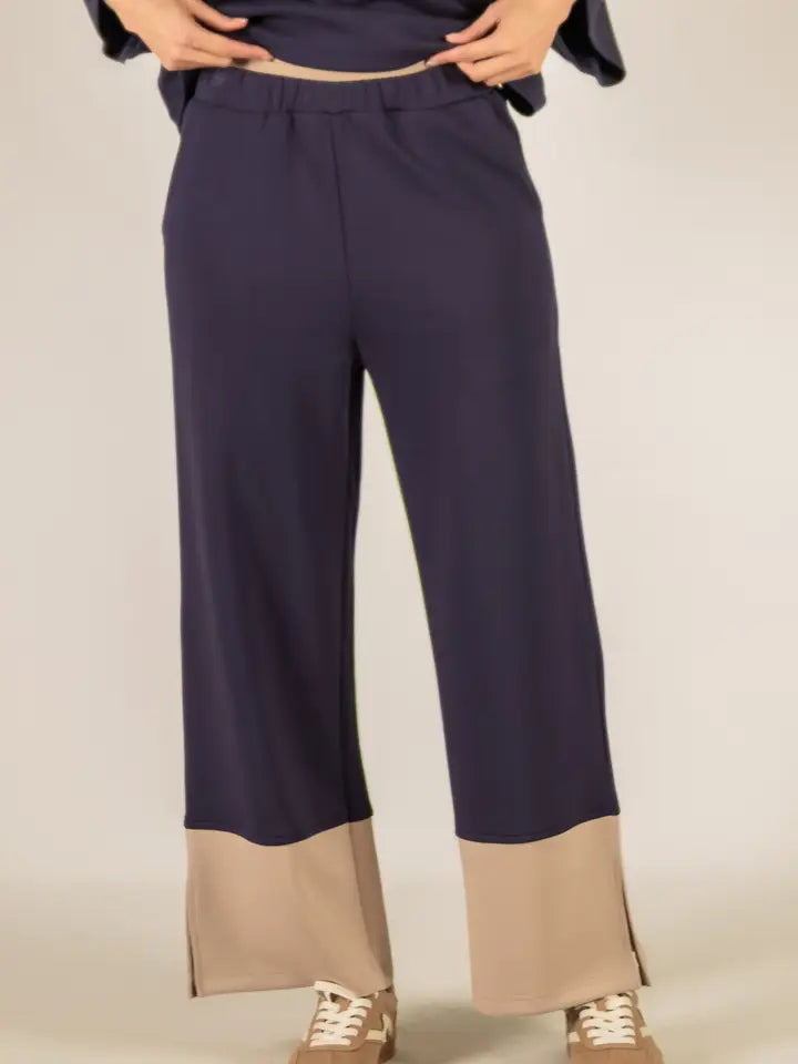 P. CILL Butter Modal Colorblock Wide Leg Pants - Navy-Bottoms-Before You Collection-Market Street Nest, Fashionable Clothing, Shoes and Home Décor Located in Mabank, TX