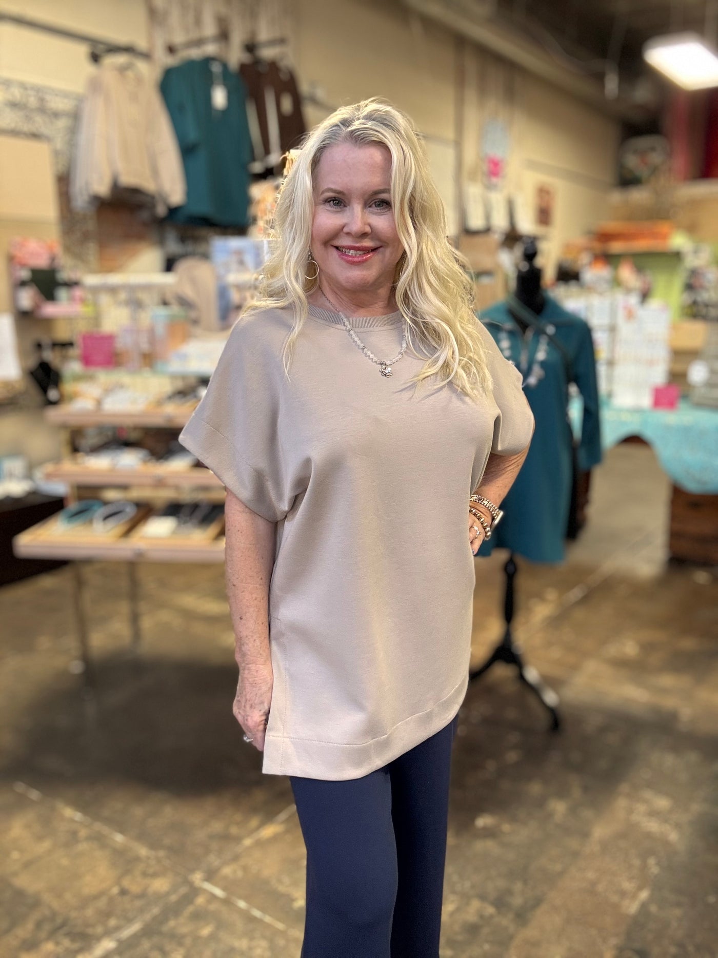 P. CILL Butter Modal Contrast Rib Short Sleeve Tunic Top - Taupe-Tops-Before You Collection-Market Street Nest, Fashionable Clothing, Shoes and Home Décor Located in Mabank, TX