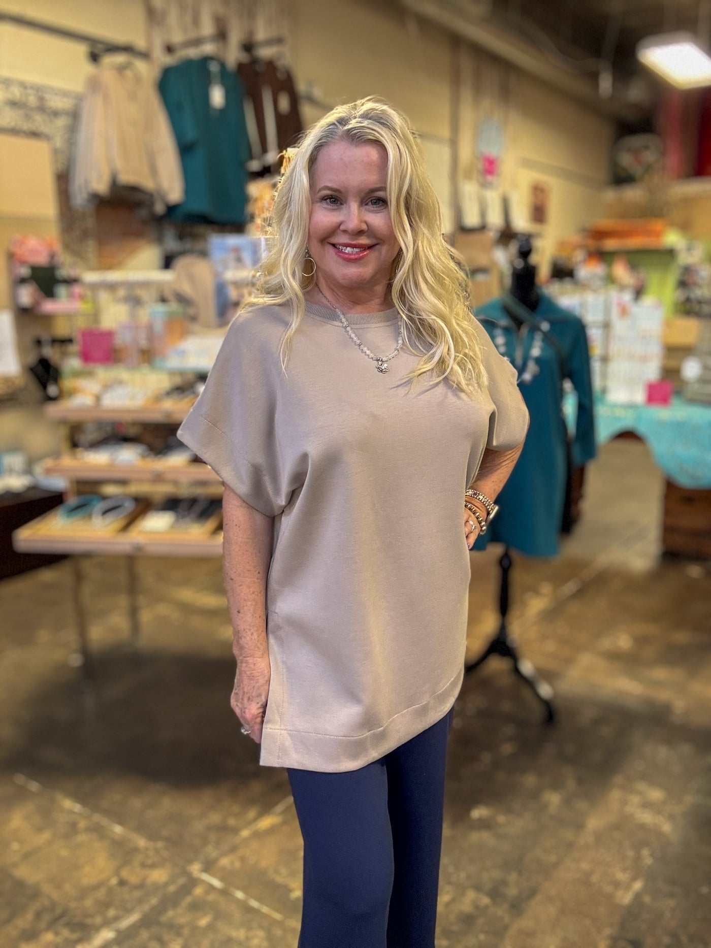 P. CILL Butter Modal Contrast Rib Short Sleeve Tunic Top - Taupe-Tops-Before You Collection-Market Street Nest, Fashionable Clothing, Shoes and Home Décor Located in Mabank, TX