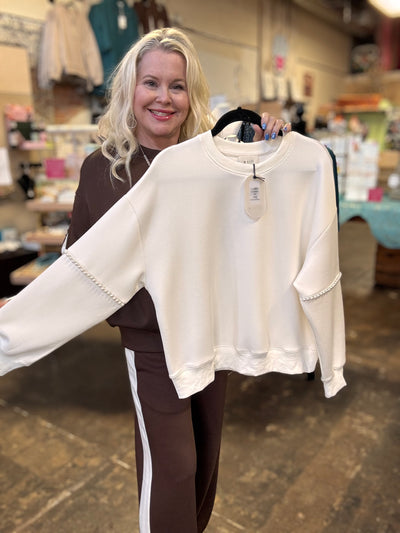 P. CILL Butter Modal Pearl Trim Pullover-Tops-Before You Collection-Market Street Nest, Fashionable Clothing, Shoes and Home Décor Located in Mabank, TX