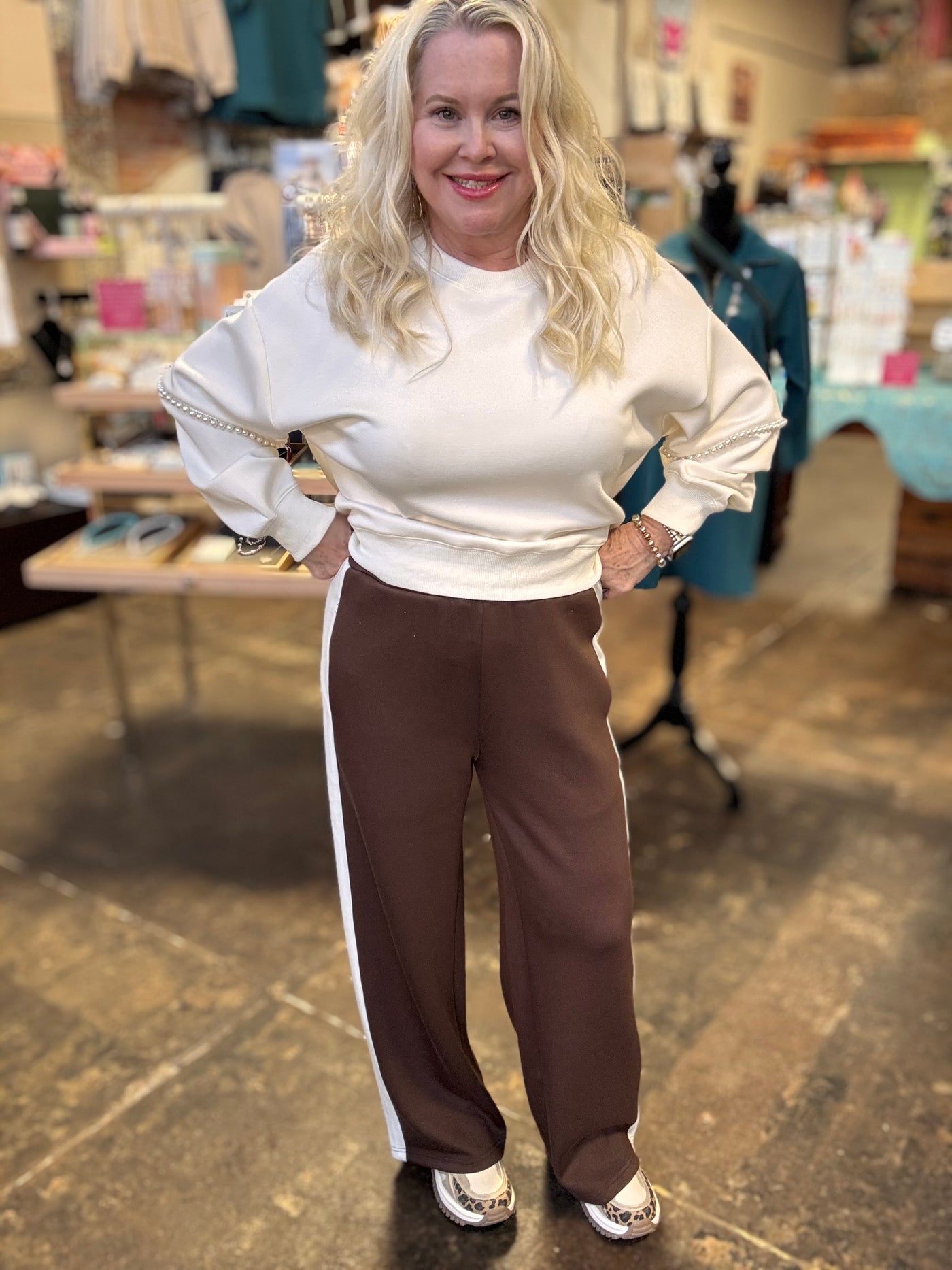 P. CILL Butter Modal Side Stripe Wide Leg Pants - Cocoa-Bottoms-Before You Collection-Market Street Nest, Fashionable Clothing, Shoes and Home Décor Located in Mabank, TX
