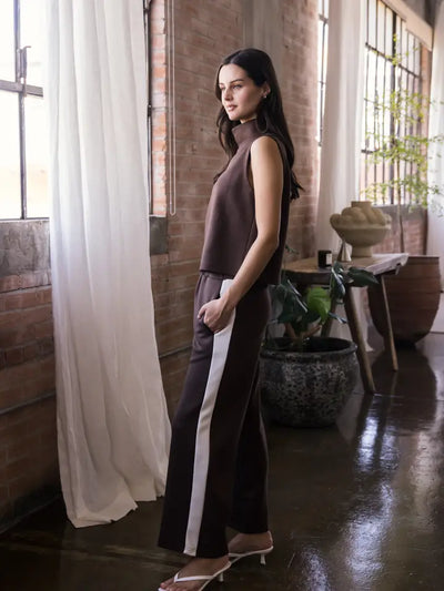 P. CILL Butter Modal Side Stripe Wide Leg Pants - Cocoa-Bottoms-Before You Collection-Market Street Nest, Fashionable Clothing, Shoes and Home Décor Located in Mabank, TX