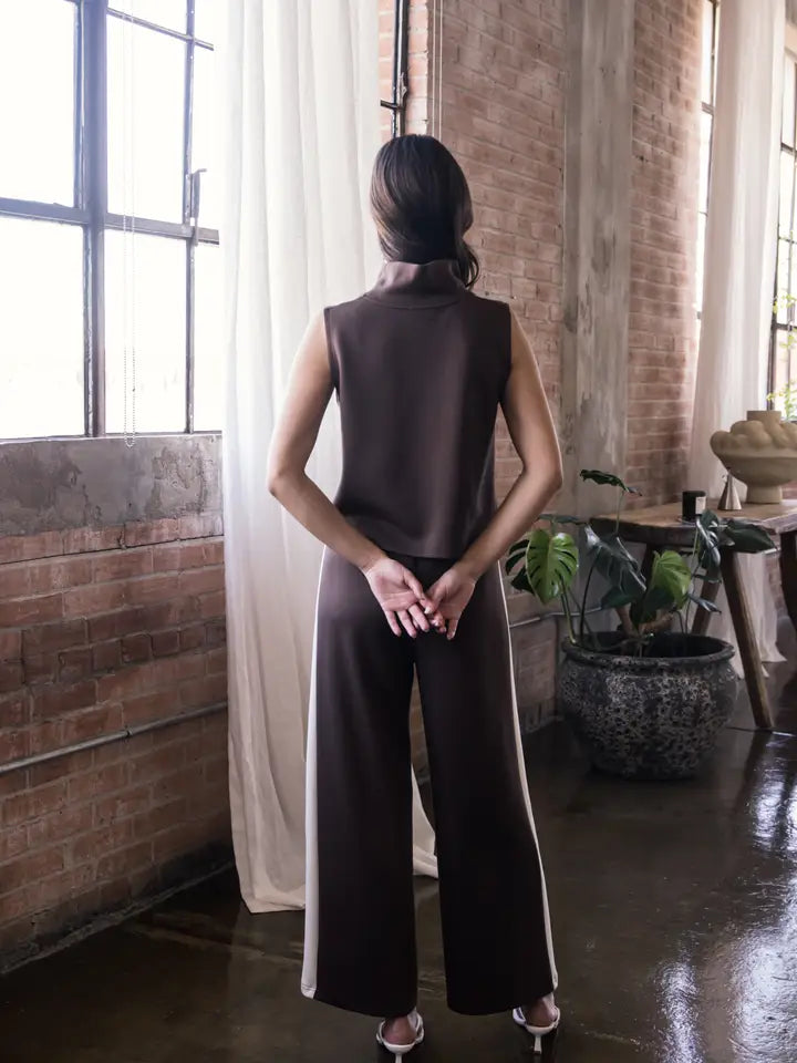 P. CILL Butter Modal Side Stripe Wide Leg Pants - Cocoa-Bottoms-Before You Collection-Market Street Nest, Fashionable Clothing, Shoes and Home Décor Located in Mabank, TX