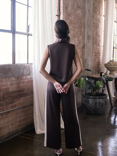 P. CILL Butter Modal Side Stripe Wide Leg Pants - Cocoa-Bottoms-Before You Collection-Market Street Nest, Fashionable Clothing, Shoes and Home Décor Located in Mabank, TX