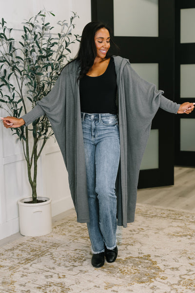 Pamper Travel Hooded Cardigan in Charcoal-Womens-Ave Shops-Market Street Nest, Fashionable Clothing, Shoes and Home Décor Located in Mabank, TX