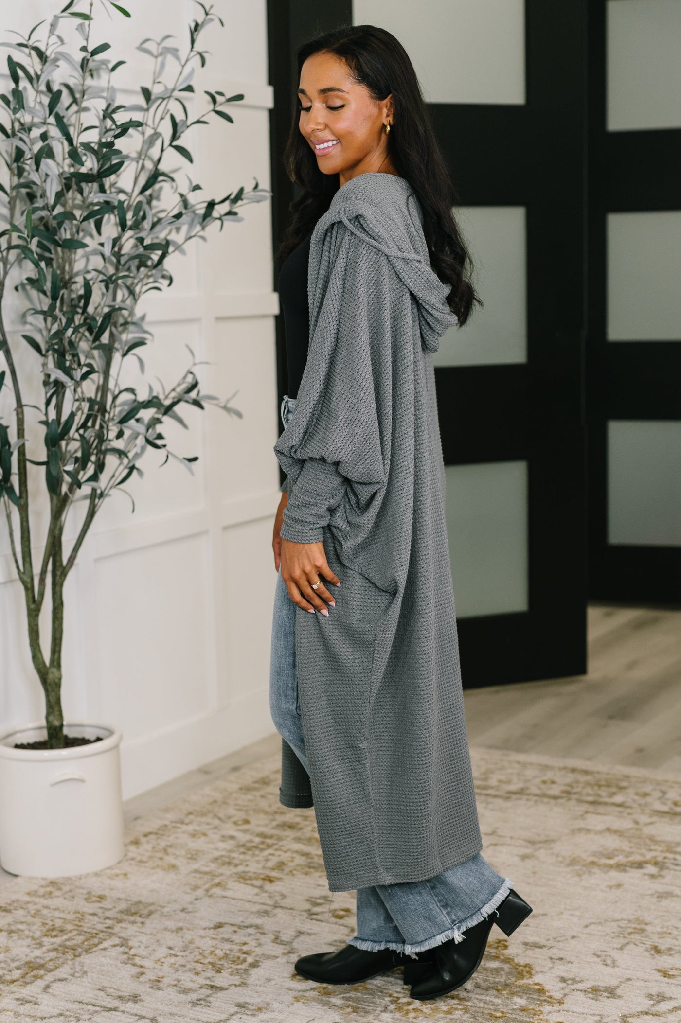 Pamper Travel Hooded Cardigan in Charcoal-Womens-Ave Shops-Market Street Nest, Fashionable Clothing, Shoes and Home Décor Located in Mabank, TX