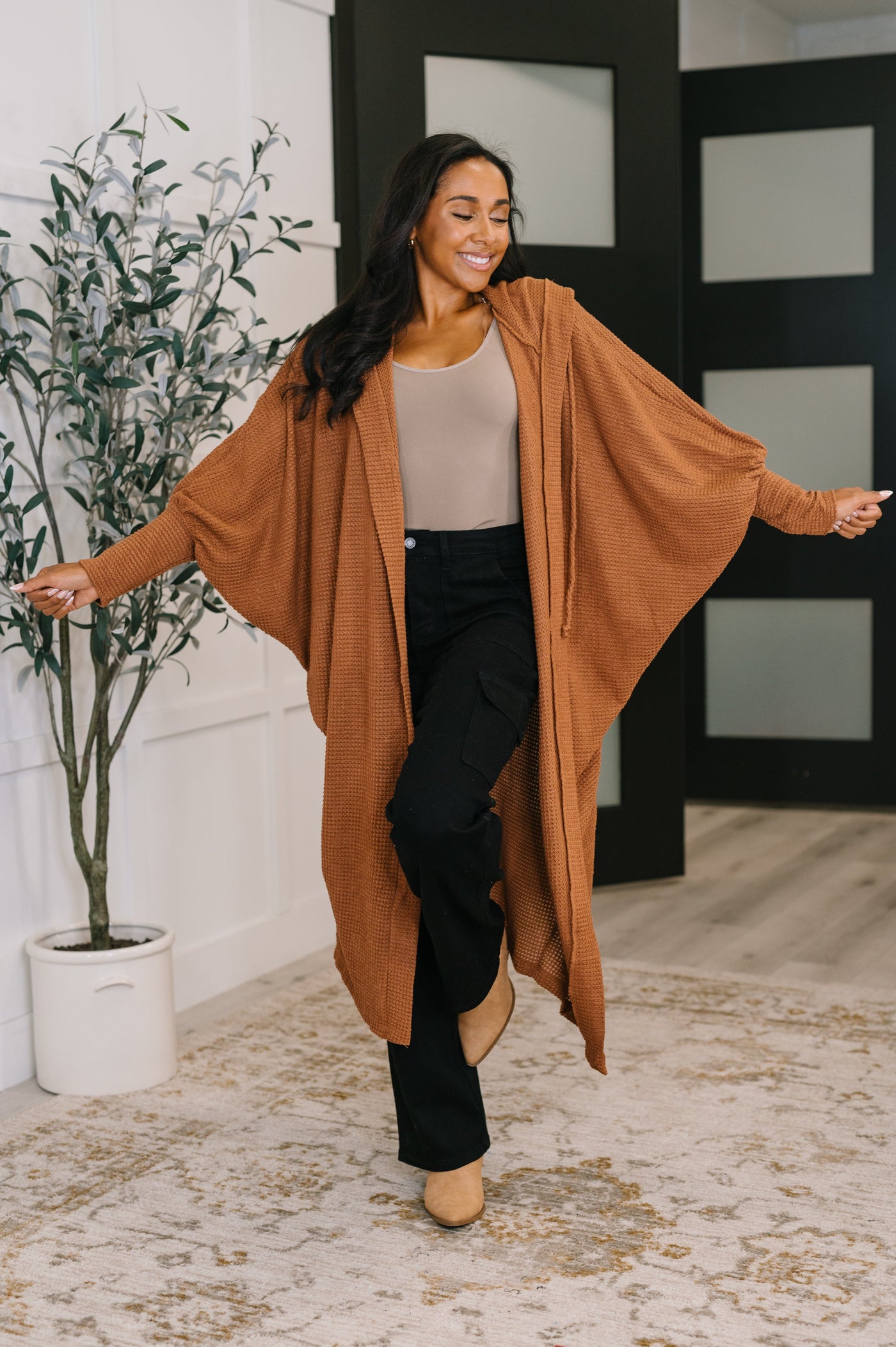 Pamper Travel Hooded Cardigan in Chestnut-Womens-Ave Shops-Market Street Nest, Fashionable Clothing, Shoes and Home Décor Located in Mabank, TX
