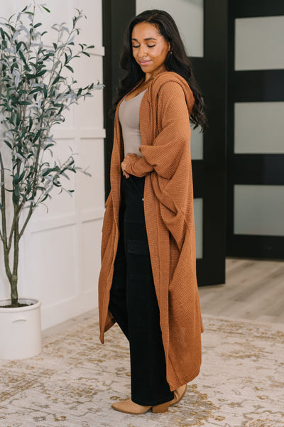 Pamper Travel Hooded Cardigan in Chestnut-Womens-Ave Shops-Market Street Nest, Fashionable Clothing, Shoes and Home Décor Located in Mabank, TX