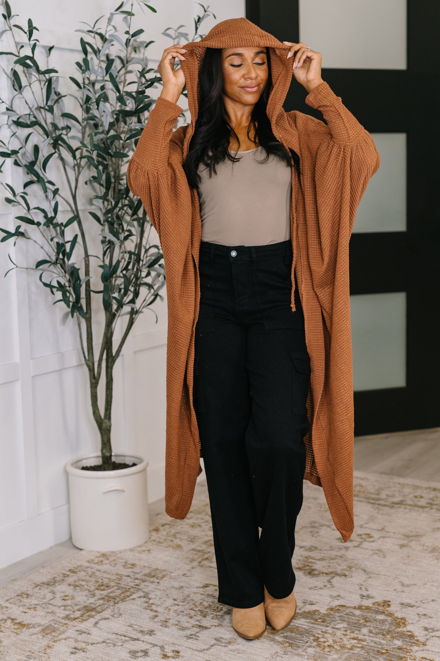 Pamper Travel Hooded Cardigan in Chestnut-Womens-Ave Shops-Market Street Nest, Fashionable Clothing, Shoes and Home Décor Located in Mabank, TX
