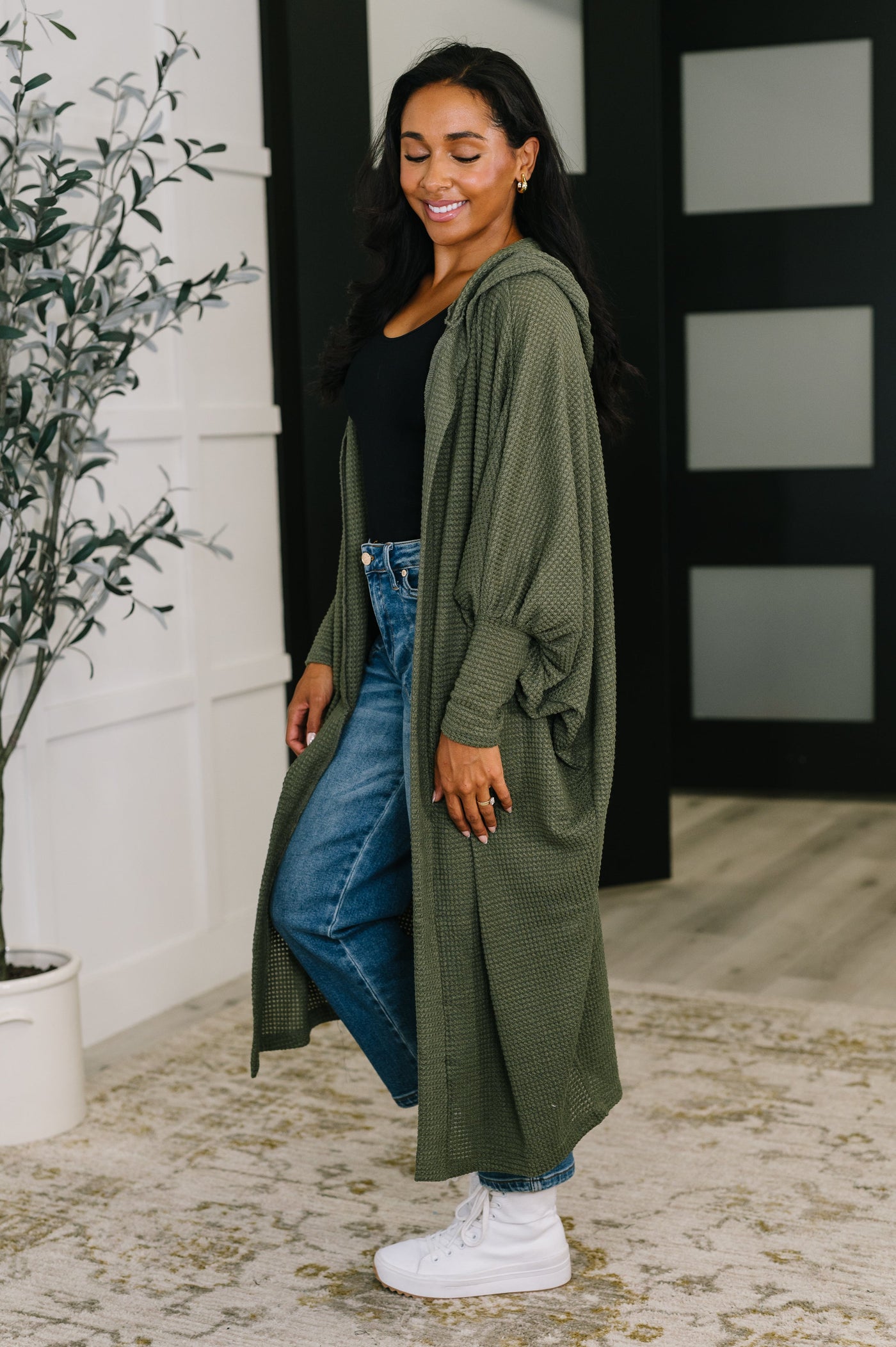 Pamper Travel Hooded Cardigan in Olive-Womens-Ave Shops-Market Street Nest, Fashionable Clothing, Shoes and Home Décor Located in Mabank, TX