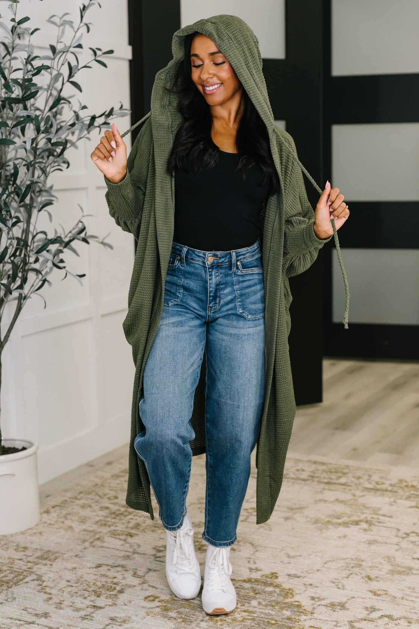 Pamper Travel Hooded Cardigan in Olive-Womens-Ave Shops-Market Street Nest, Fashionable Clothing, Shoes and Home Décor Located in Mabank, TX