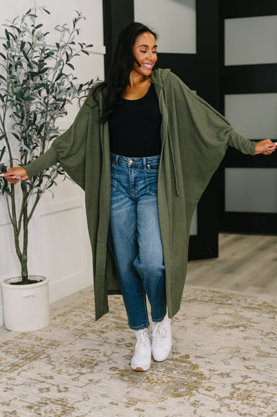 Pamper Travel Hooded Cardigan in Olive-Womens-Ave Shops-Market Street Nest, Fashionable Clothing, Shoes and Home Décor Located in Mabank, TX