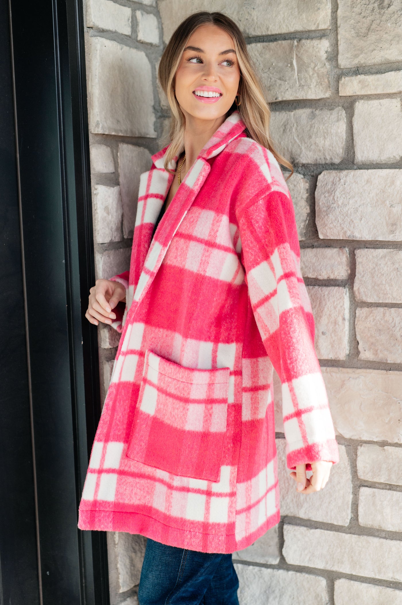 Passion in Plaid Coat in Pink-Layers-Ave Shops-Market Street Nest, Fashionable Clothing, Shoes and Home Décor Located in Mabank, TX