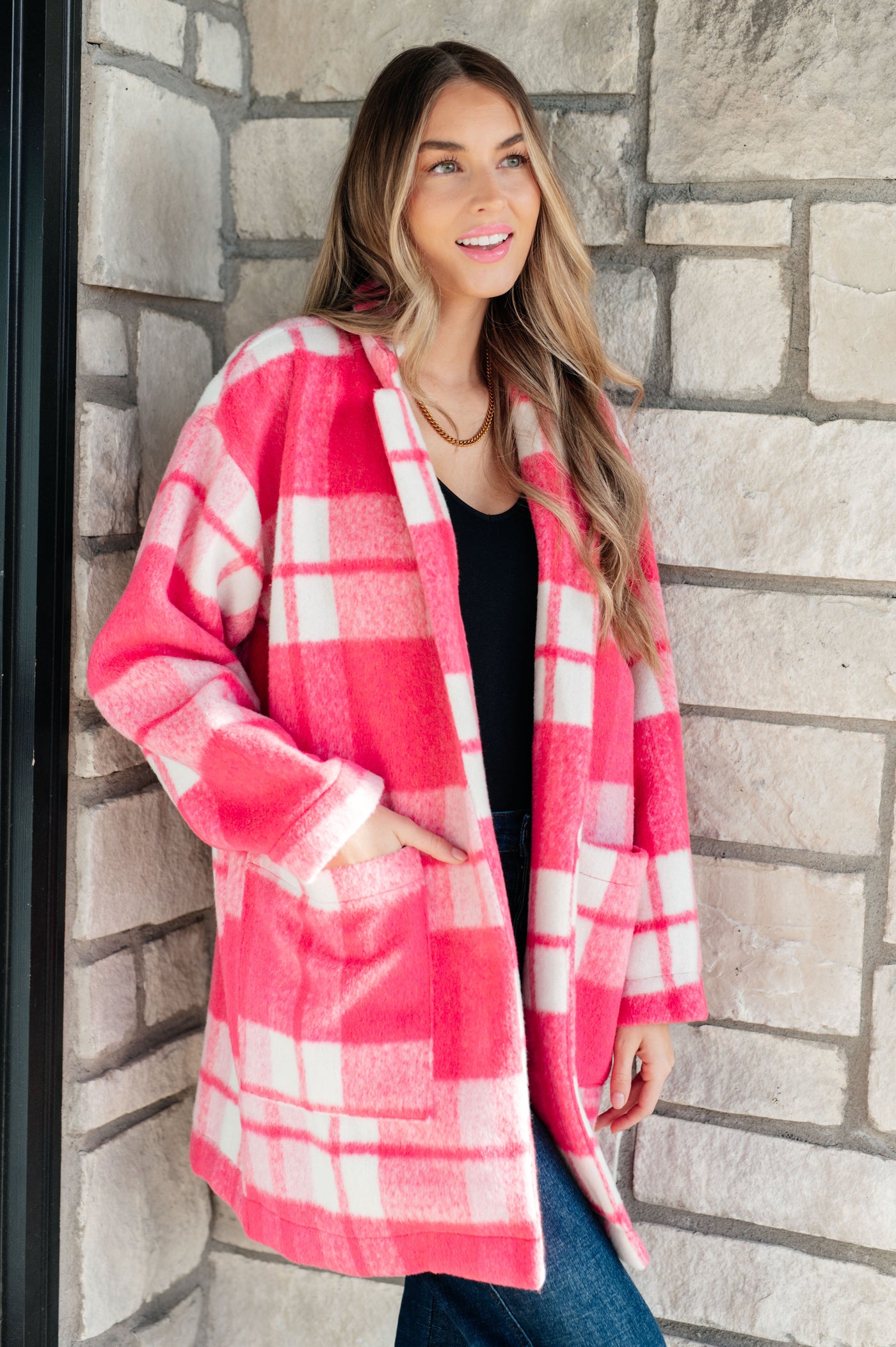 Passion in Plaid Coat in Pink-Layers-Ave Shops-Market Street Nest, Fashionable Clothing, Shoes and Home Décor Located in Mabank, TX