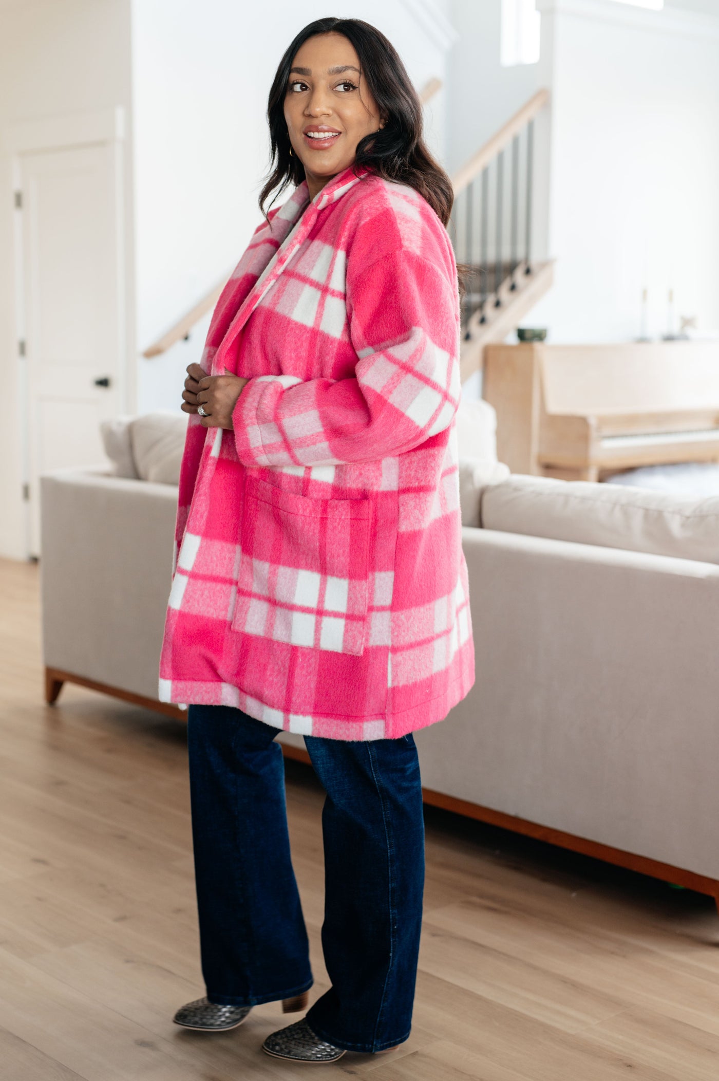 Passion in Plaid Coat in Pink-Layers-Ave Shops-Market Street Nest, Fashionable Clothing, Shoes and Home Décor Located in Mabank, TX