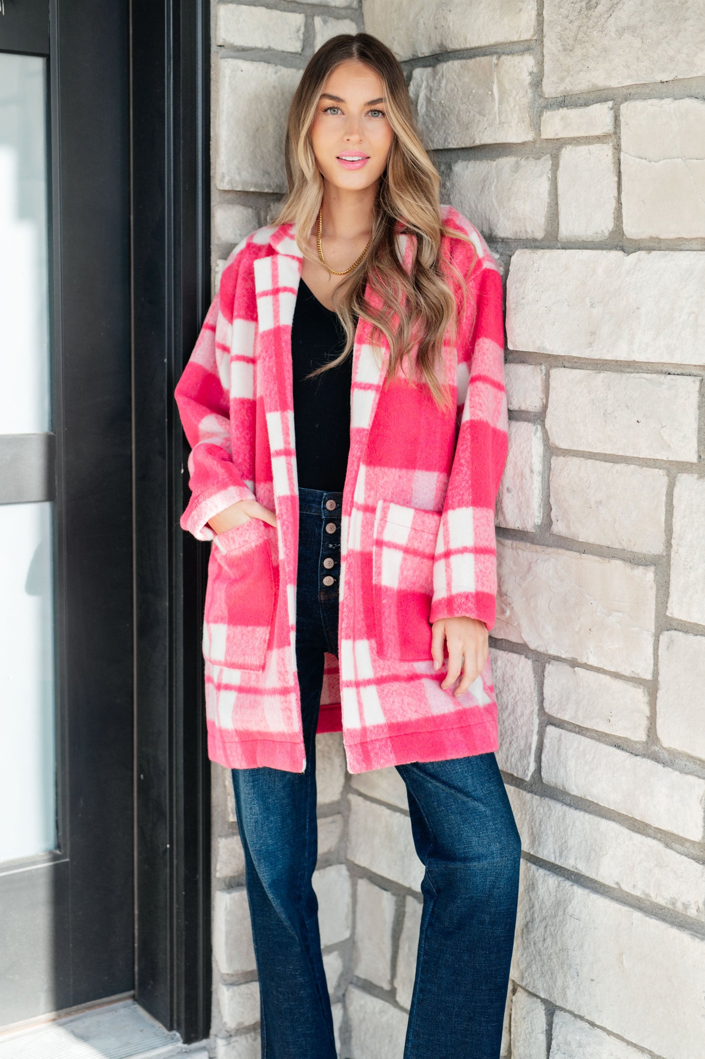 Passion in Plaid Coat in Pink-Layers-Ave Shops-Market Street Nest, Fashionable Clothing, Shoes and Home Décor Located in Mabank, TX