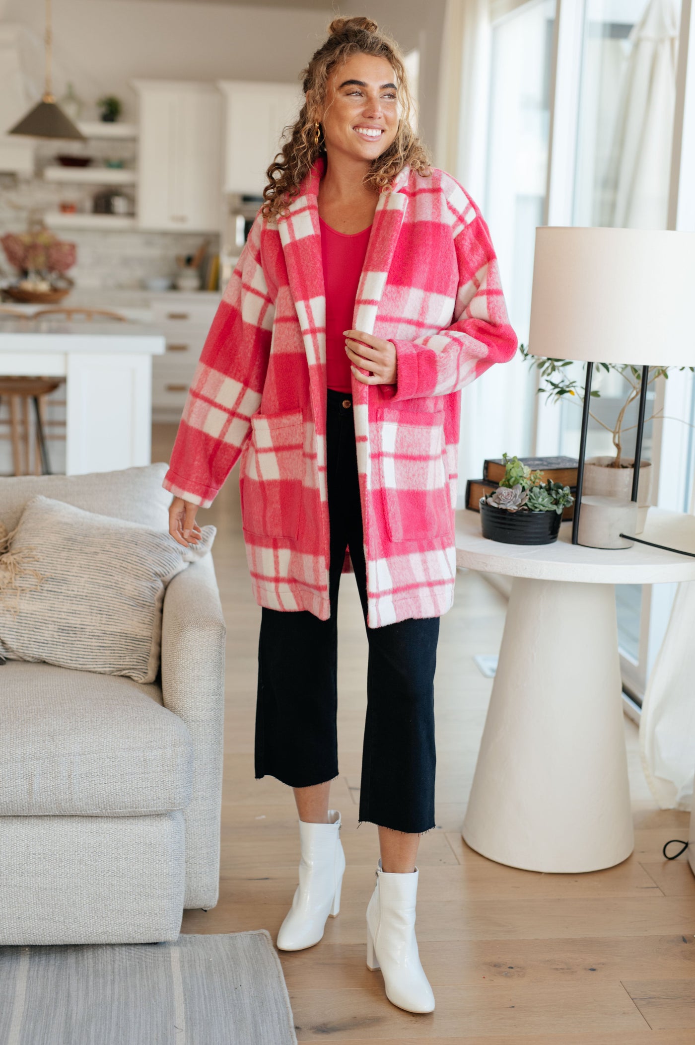 Passion in Plaid Coat in Pink-Layers-Ave Shops-Market Street Nest, Fashionable Clothing, Shoes and Home Décor Located in Mabank, TX