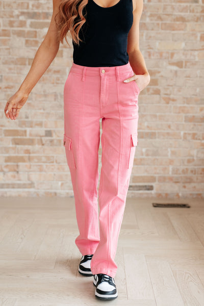 Peggy High Rise Cargo Straight Jeans in Pink-Denim-Ave Shops-Market Street Nest, Fashionable Clothing, Shoes and Home Décor Located in Mabank, TX