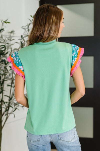 Petals & Poise Floral Flutter Sleeve Top in Green-Womens-Ave Shops-Market Street Nest, Fashionable Clothing, Shoes and Home Décor Located in Mabank, TX
