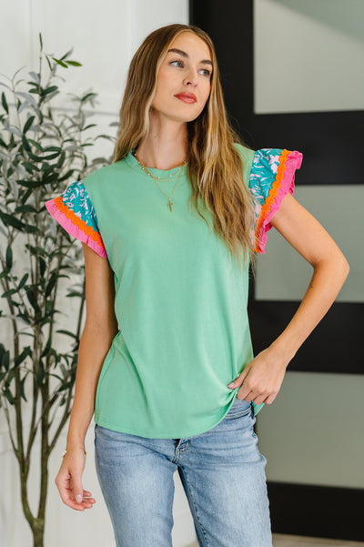 Petals & Poise Floral Flutter Sleeve Top in Green-Womens-Ave Shops-Market Street Nest, Fashionable Clothing, Shoes and Home Décor Located in Mabank, TX