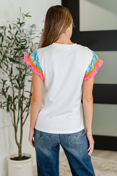 Petals & Poise Floral Flutter Sleeve Top in White-Womens-Ave Shops-Market Street Nest, Fashionable Clothing, Shoes and Home Décor Located in Mabank, TX