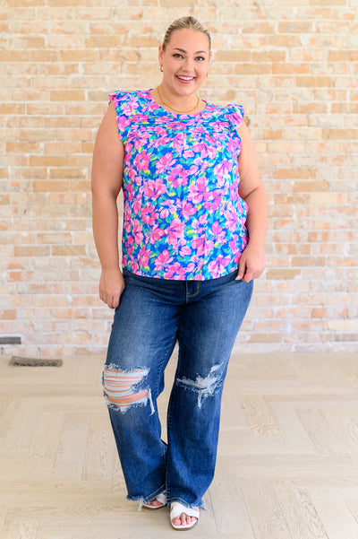 Petals on the Moon Flutter Sleeve Blouse in Royal Pink-Tops-Ave Shops-Market Street Nest, Fashionable Clothing, Shoes and Home Décor Located in Mabank, TX