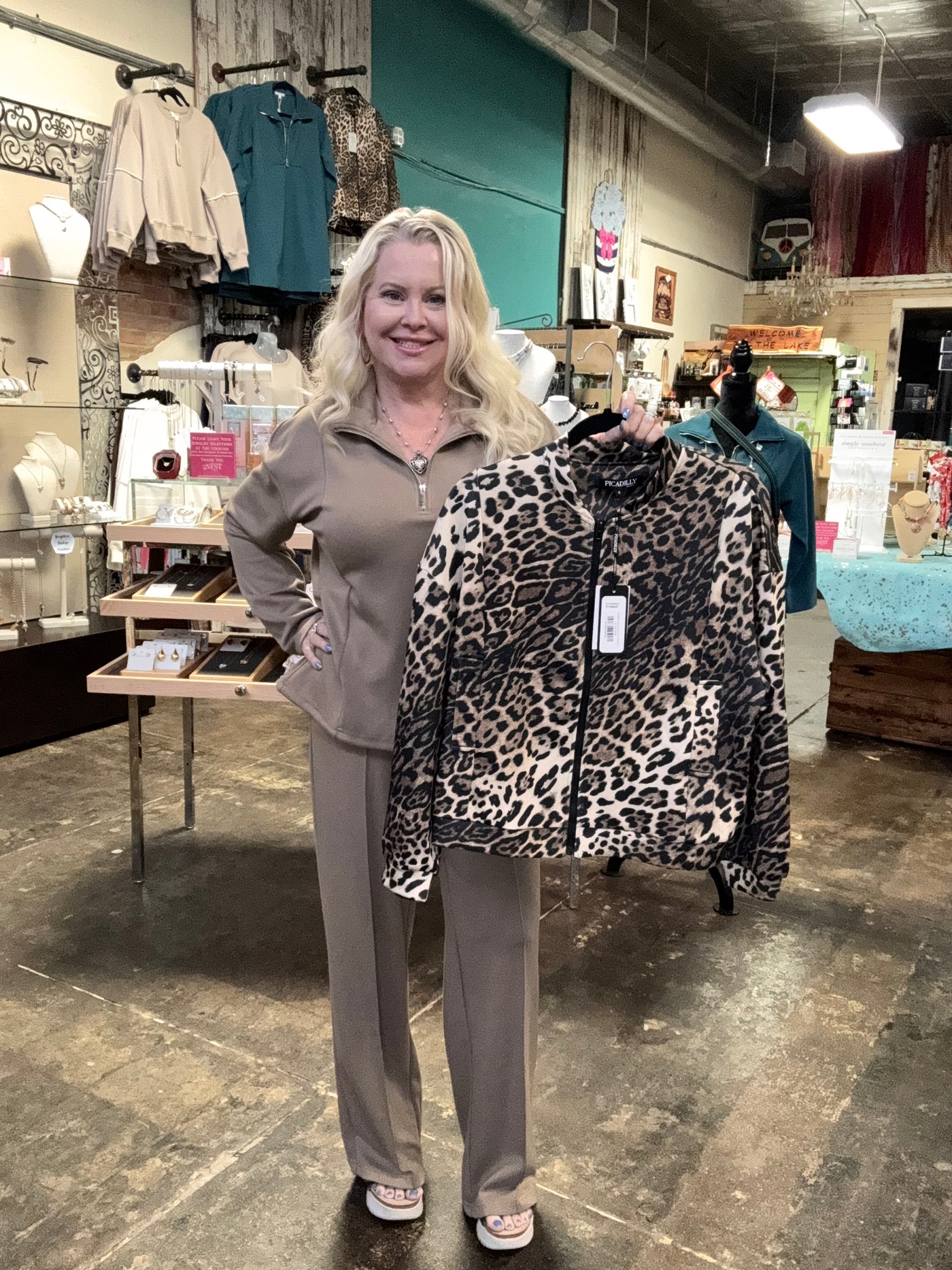 Picadilly Animal Print Zip Front Jacket-Tops-Picadilly-Market Street Nest, Fashionable Clothing, Shoes and Home Décor Located in Mabank, TX