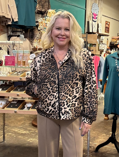 Picadilly Animal Print Zip Front Jacket-Tops-Picadilly-Market Street Nest, Fashionable Clothing, Shoes and Home Décor Located in Mabank, TX