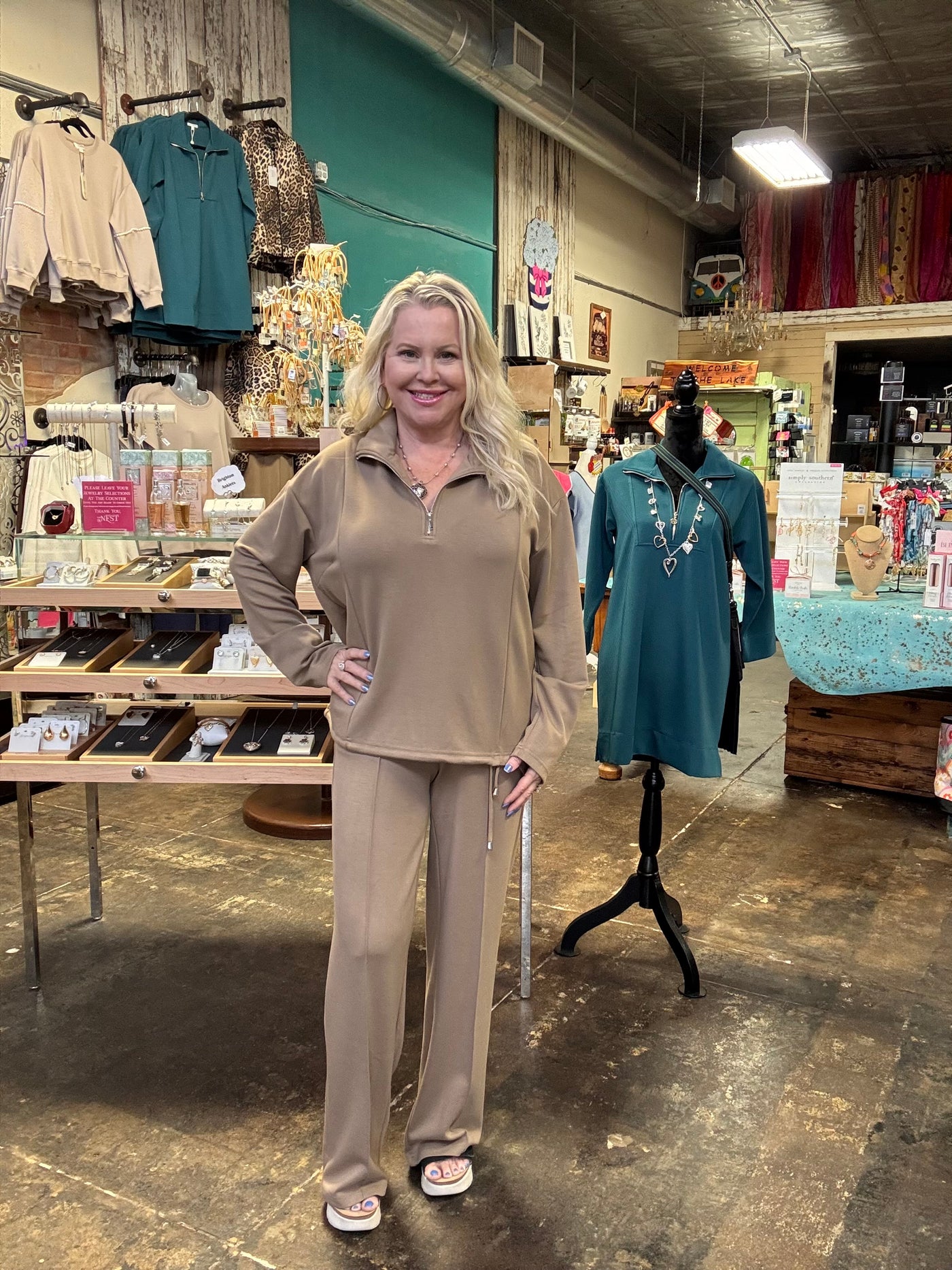 Picadilly Half-Zip Top in Praline-Tops-Picadilly-Market Street Nest, Fashionable Clothing, Shoes and Home Décor Located in Mabank, TX
