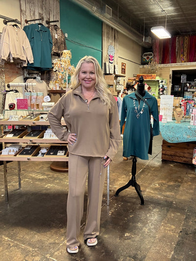 Picadilly Half-Zip Top in Praline-Tops-Picadilly-Market Street Nest, Fashionable Clothing, Shoes and Home Décor Located in Mabank, TX