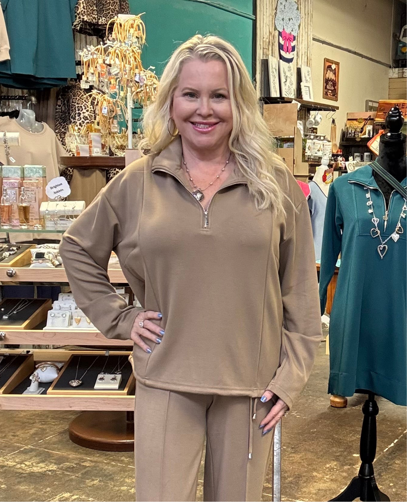 Picadilly Half-Zip Top in Praline-Tops-Picadilly-Market Street Nest, Fashionable Clothing, Shoes and Home Décor Located in Mabank, TX