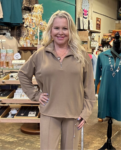 Picadilly Half-Zip Top in Praline-Tops-Picadilly-Market Street Nest, Fashionable Clothing, Shoes and Home Décor Located in Mabank, TX