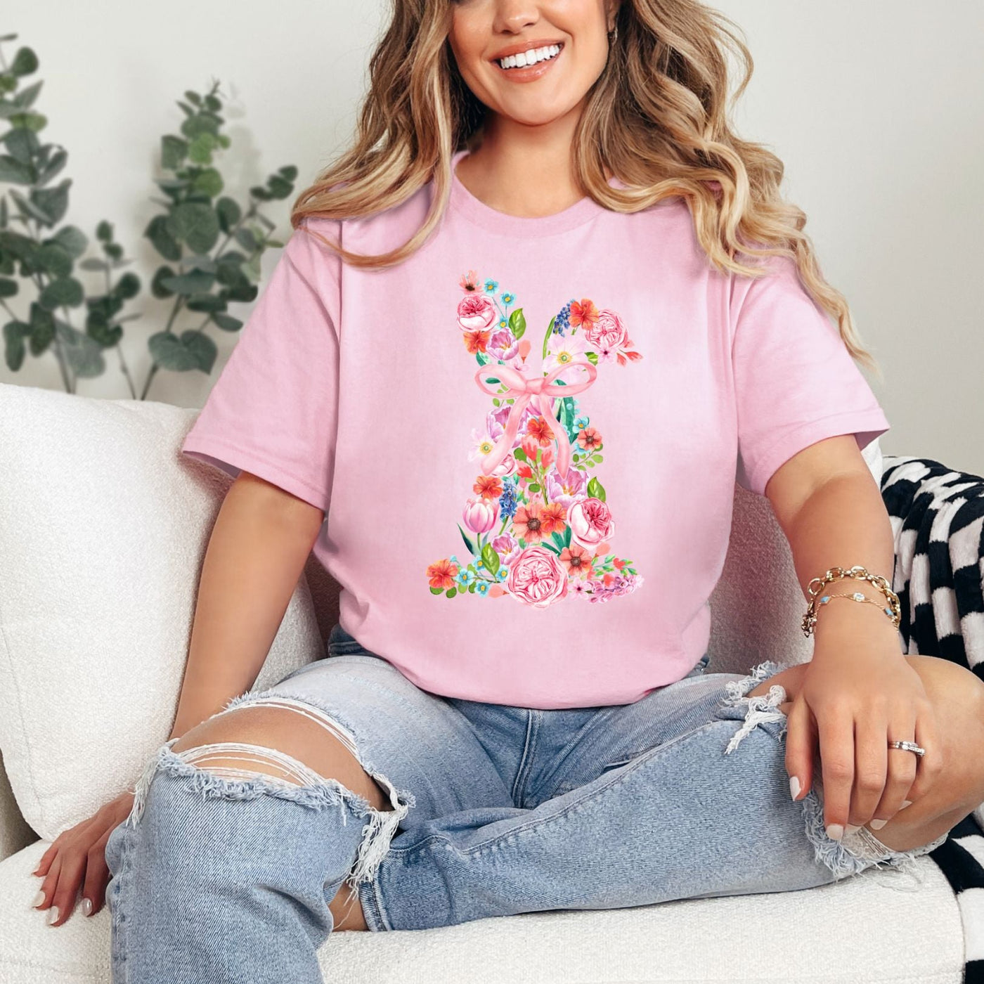 Pink Floral Bunny Graphic Tee-Womens-Ave Shops-Market Street Nest, Fashionable Clothing, Shoes and Home Décor Located in Mabank, TX