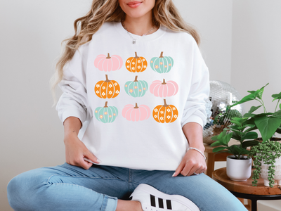 Pink Orange Blue Pumpkins Sweatshirt-Womens-Ave Shops-Market Street Nest, Fashionable Clothing, Shoes and Home Décor Located in Mabank, TX