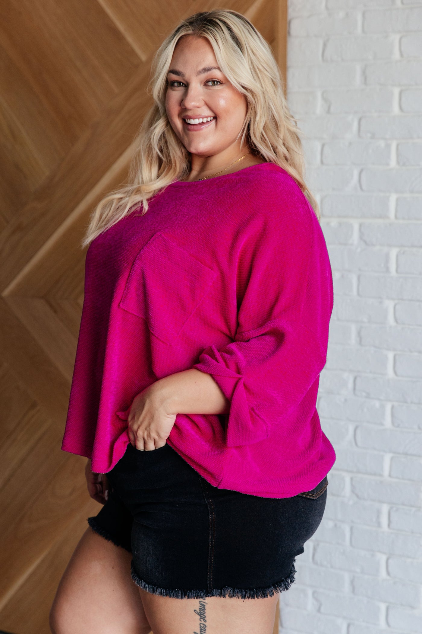 Pink Thoughts Chenille Blouse-Blouses-Ave Shops-Market Street Nest, Fashionable Clothing, Shoes and Home Décor Located in Mabank, TX