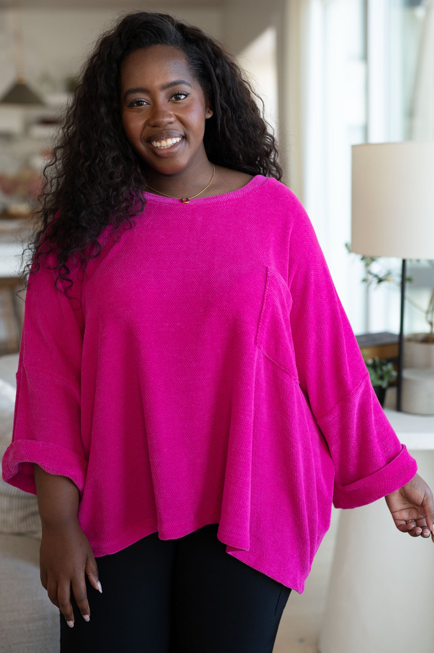 Pink Thoughts Chenille Blouse-Blouses-Ave Shops-Market Street Nest, Fashionable Clothing, Shoes and Home Décor Located in Mabank, TX