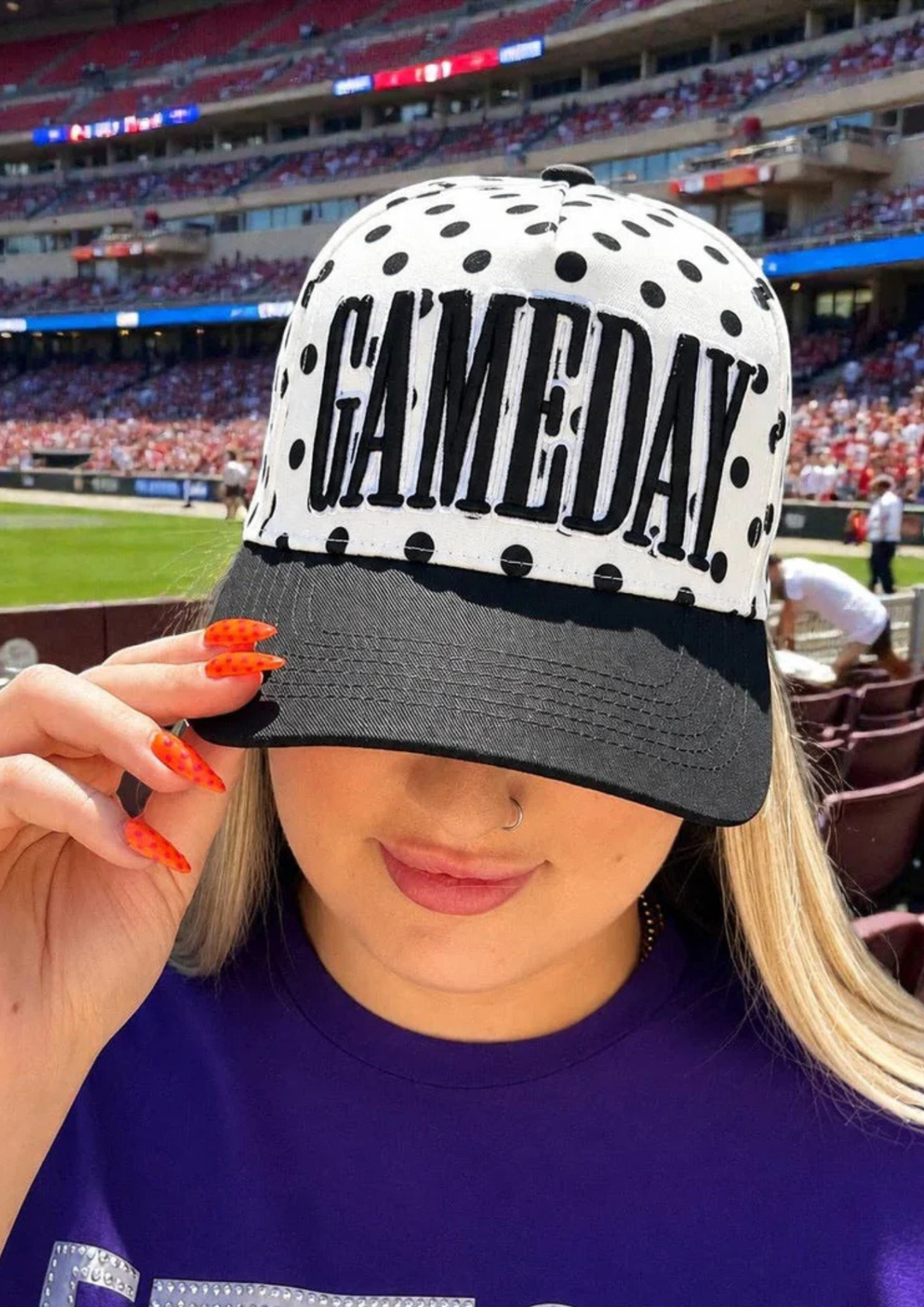 Polka Dot Black/White Game Day Cap-06-Accessories-6j Threads LLC-Market Street Nest, Fashionable Clothing, Shoes and Home Décor Located in Mabank, TX