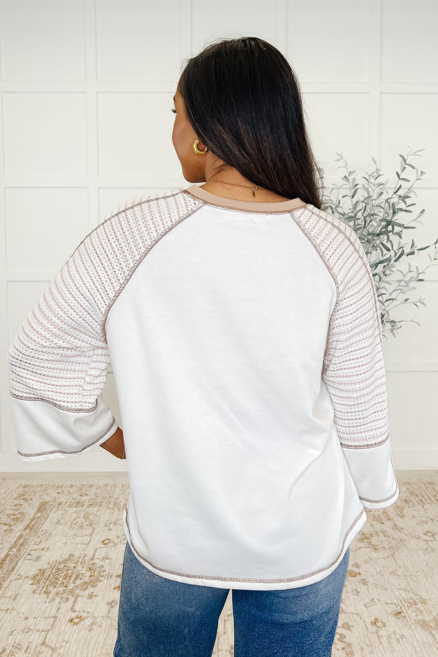 Preoccupied Striped Sleeve Top in Tan-Womens-Ave Shops-Market Street Nest, Fashionable Clothing, Shoes and Home Décor Located in Mabank, TX